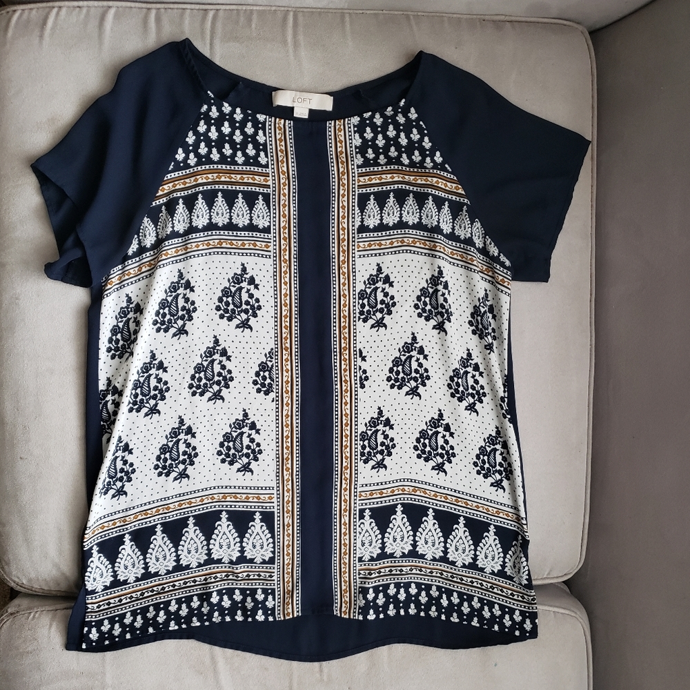 LOFT Dress Top Blouse Paisley Print Navy Small